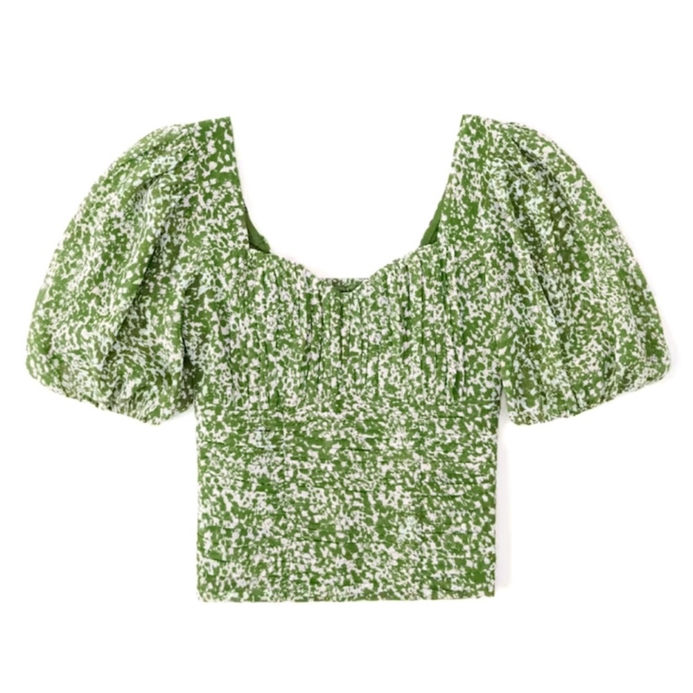 Abercrombie & Fitch Ruched Puff Sleeve Sweetheart Top